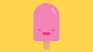 A pink ice cream bar graphic with a happy smiling face
