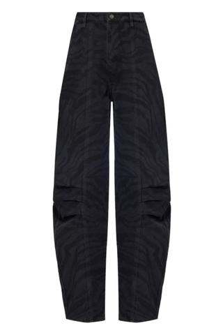 Zebra Twill Barrel-Leg Cargo Denim Trousers