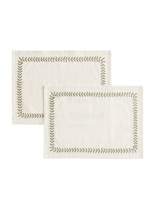 Embroidered Linen-Blend Placemats - Beige/bows