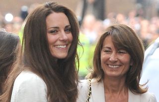 Catherine Middleton is seen arriving with her mother Carole Middleton at the Goring Hotel