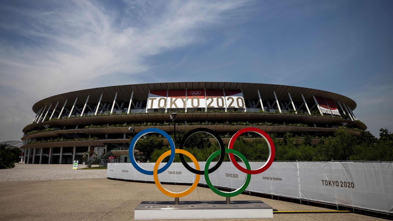  Olympic rings outside the Olympic Stadium for the Tokyo 2020 Olympic Games