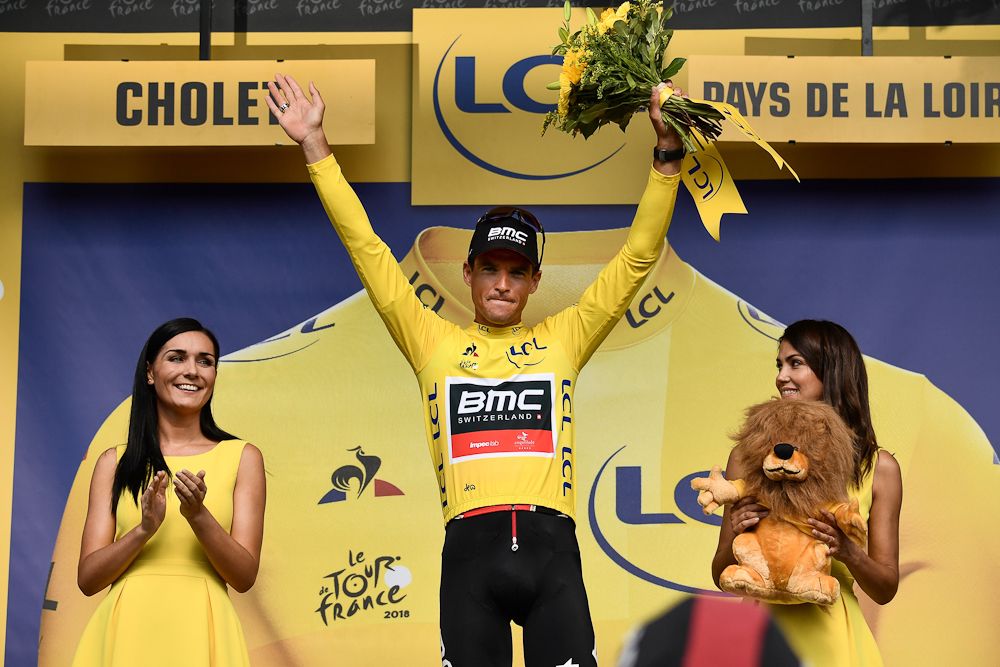 Greg Van Avermaet in yellow for the second time in his career