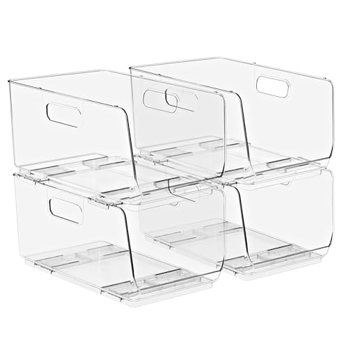 Sorbus Stackable Storage Bins Open Front - Clear Stackable Storage Bins - Pantry Bins for Storage and Organization - Acrylic Stackable Bins for Kitchen - Clear Pantry Organizer Bins (medium 4 Pack)