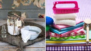Cleaning cloths in a jar and stacked neatly