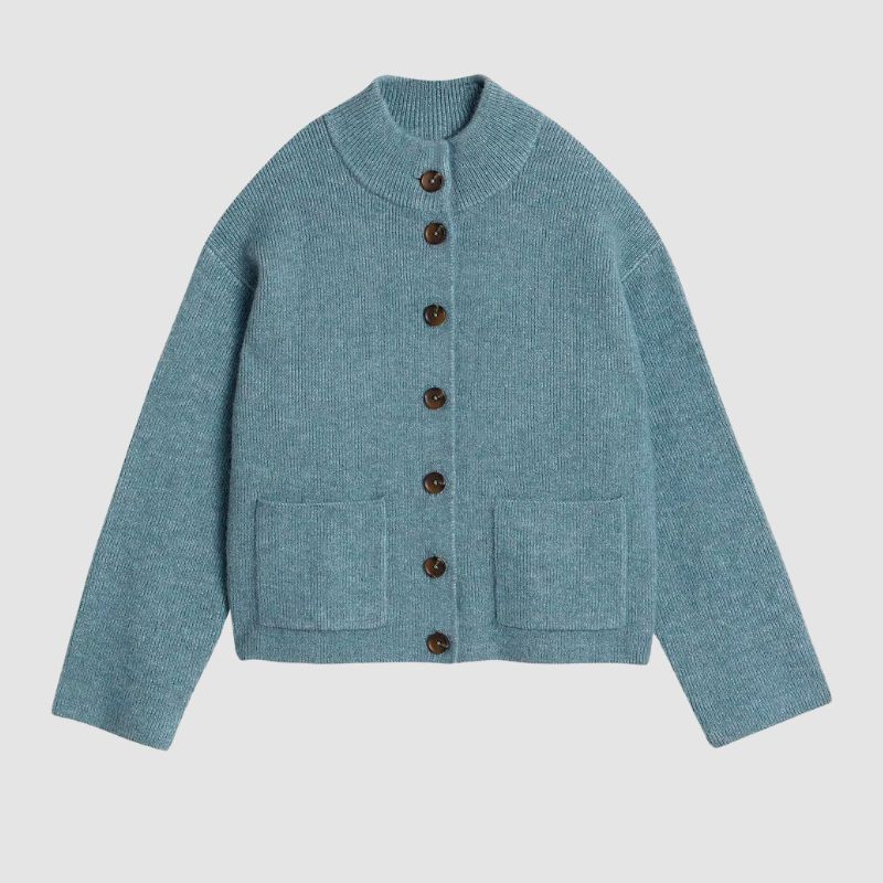 A blue funnel neck cardigan by white stuff