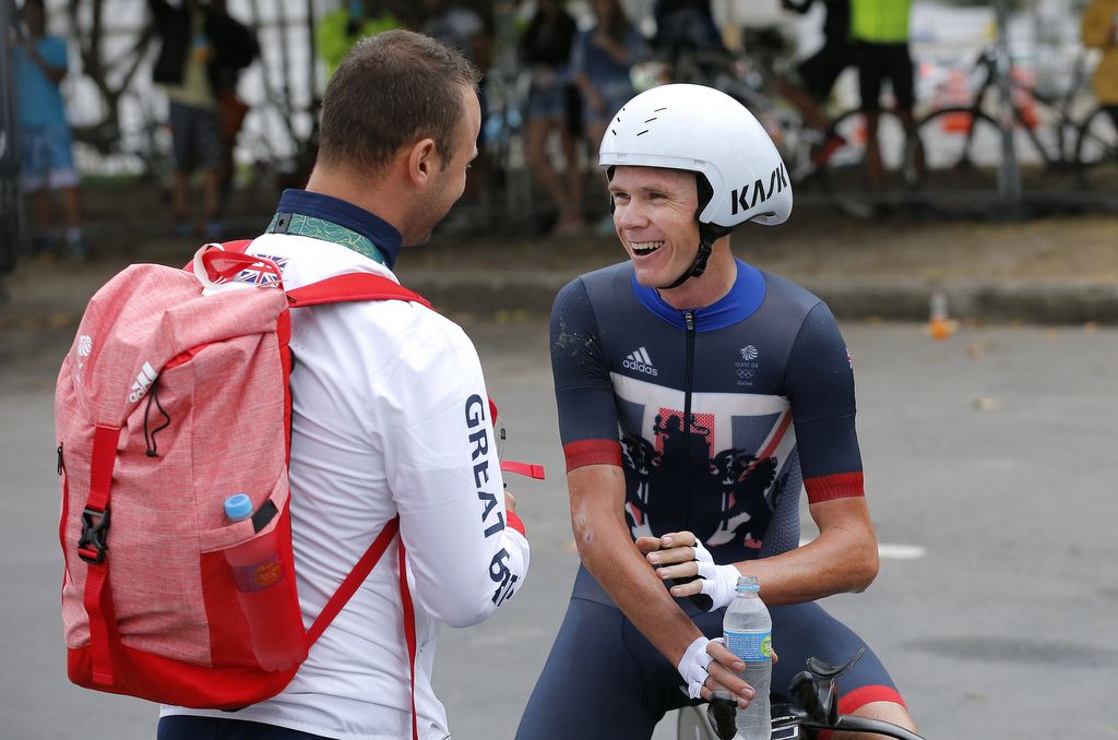 Chris Froome (Great Britain) manages a smile after his third place