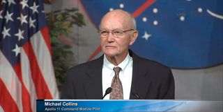 Apollo 11 astronaut Michael Collins speaks at the memorial service for Neil Armstrong at the Johnson Space Center, TX, June 20, 2013.