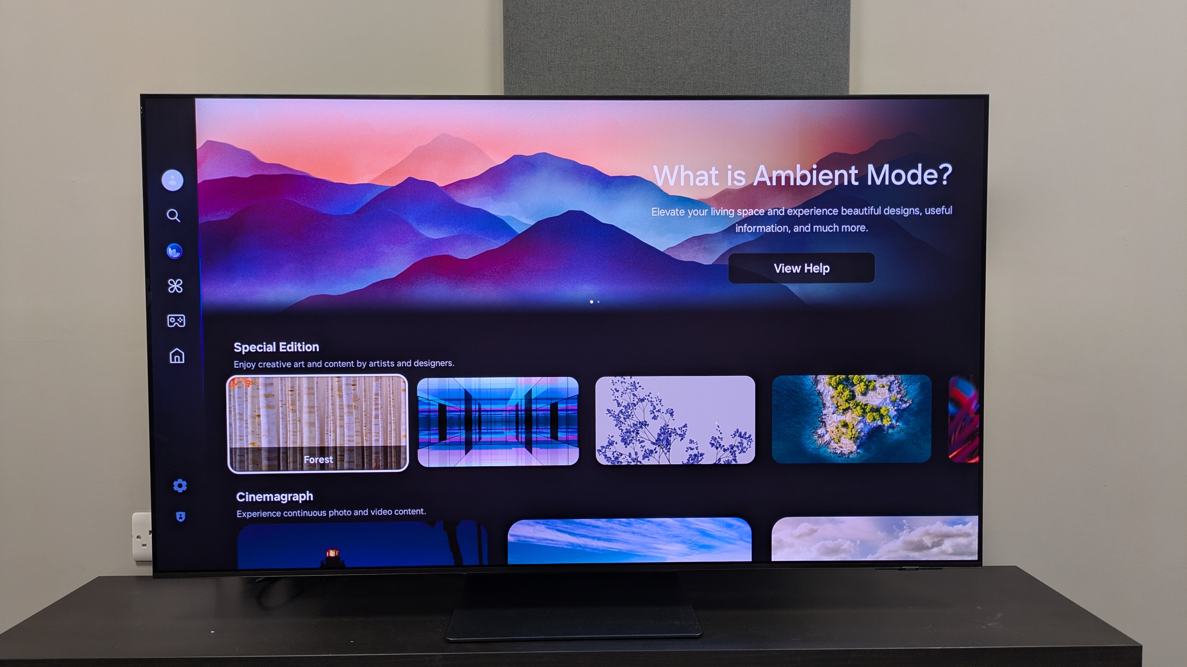Samsung S95F with ambient mode menu on screen