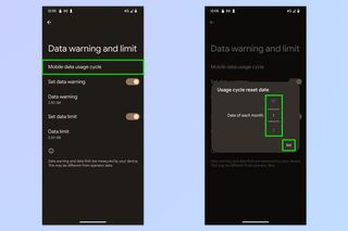 A screenshot showing how to set data limits on Android