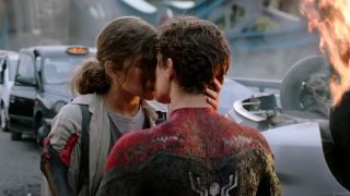 M.J. and Peter kissing in Spider-Man: Far From Home.