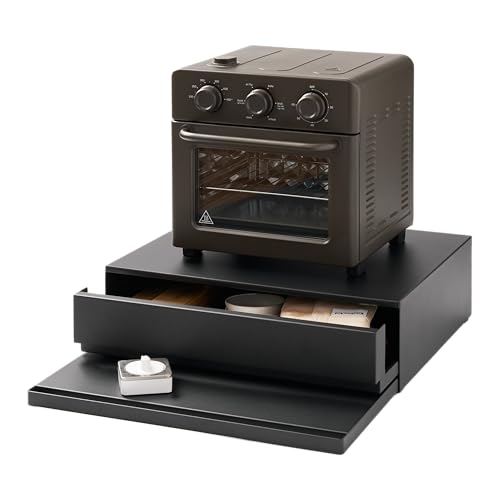 Yamazaki Home Tower Kitchen Countertop Organizer Appliance Stand With Drawer and Pull-Out Shelf &amp;ndash; Steel Microwave Stand With Drawer, Modern Countertop Shelf Organizer, Black - Steel