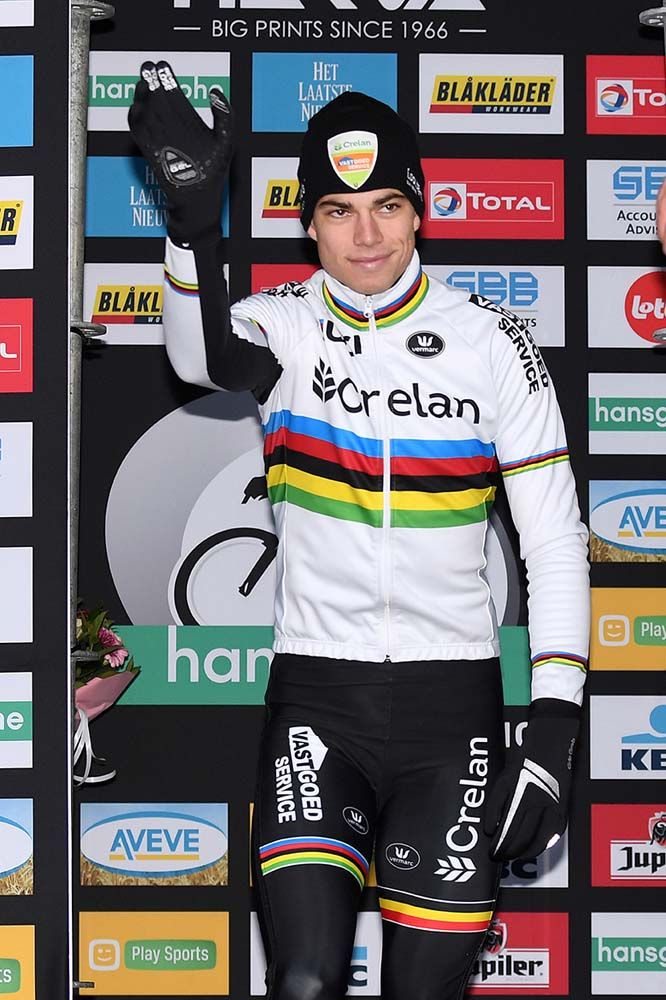 Wout Van Aert (Crelan-Vastgoedservice) on the podium