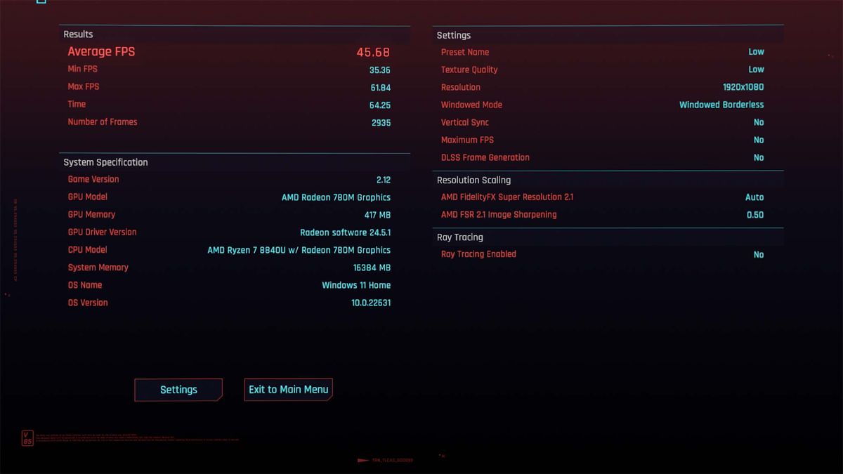 AYANEO Flip DS low Cyberpunk 2077 benchmarks.