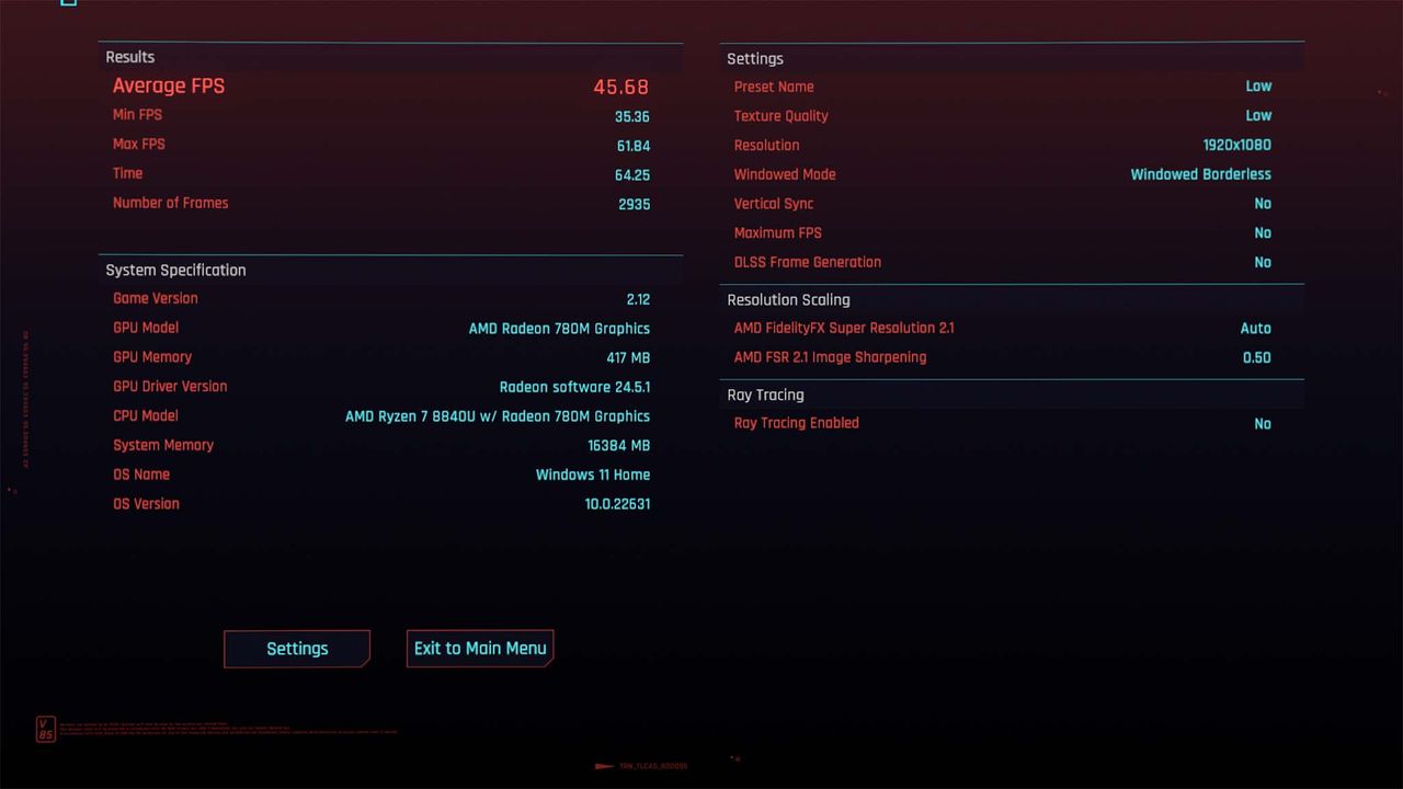 AYANEO Flip DS low Cyberpunk 2077 benchmarks.