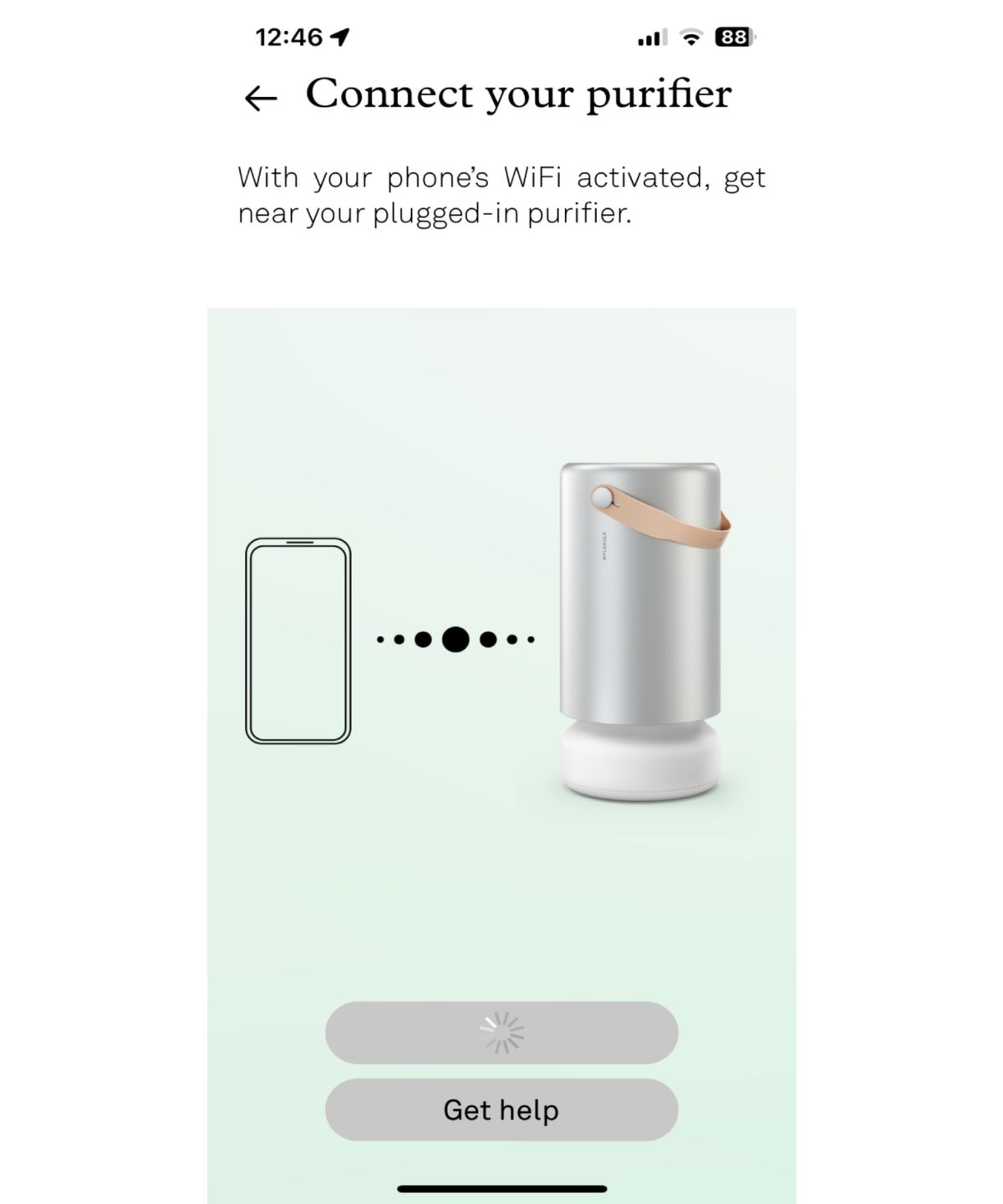 Molekule Air Pro app screen with set up instructions