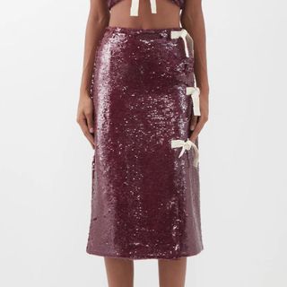 ganni Bow-embellished sequinned midi skirt