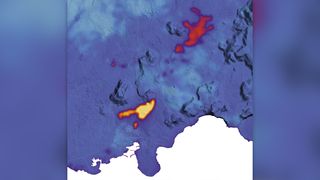 A thermal signature map shows the heat still radiating from the Icelandic volcano eruption site.