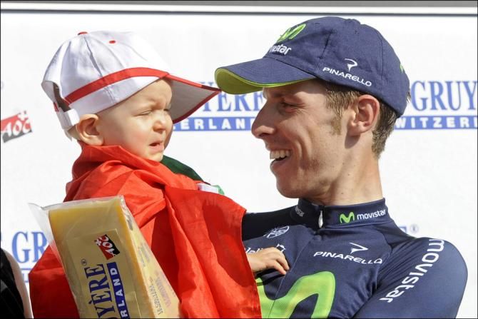 Rui Costa (Movistar) on the podium after winning the final stage time trial at the Tour de Suisse
