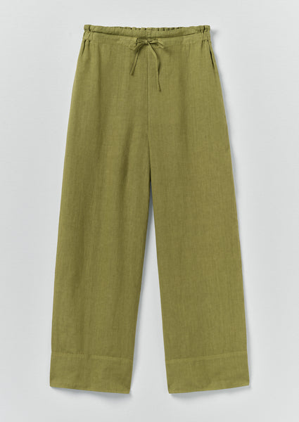Garment Dyed Linen Wide Leg Trousers | Pale Olive