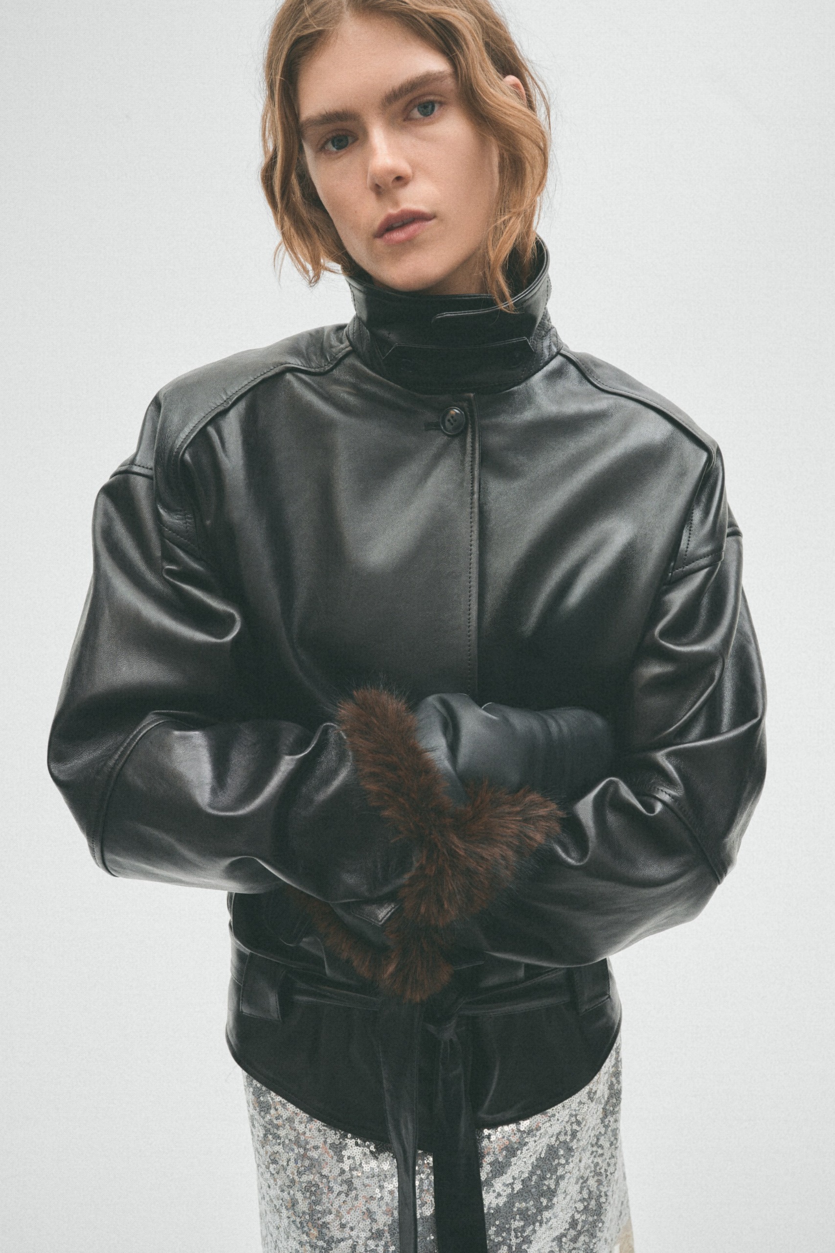 Shoulder-Pad Leather Jacket