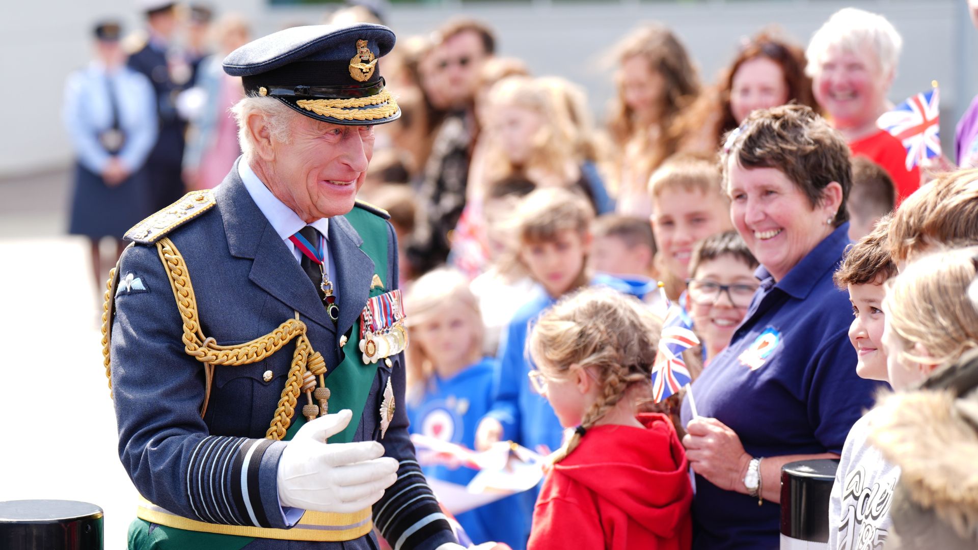 King Charles meets RAF soldiers and their families during a visit to RAF Lossiemouth in Moray in 2025