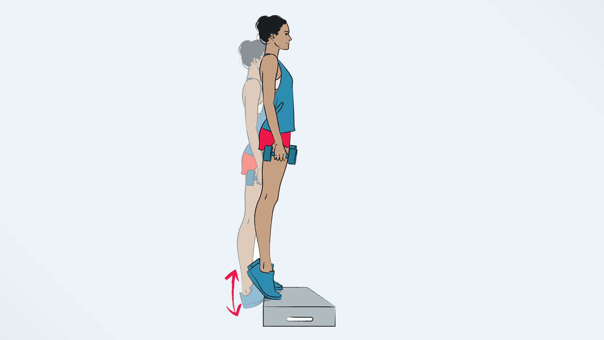 Illustration of a woman doing calf raises