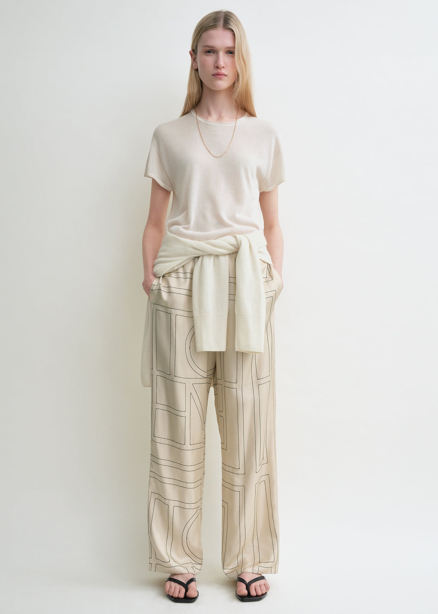 Monogram Silk Pj Bottoms Ivory