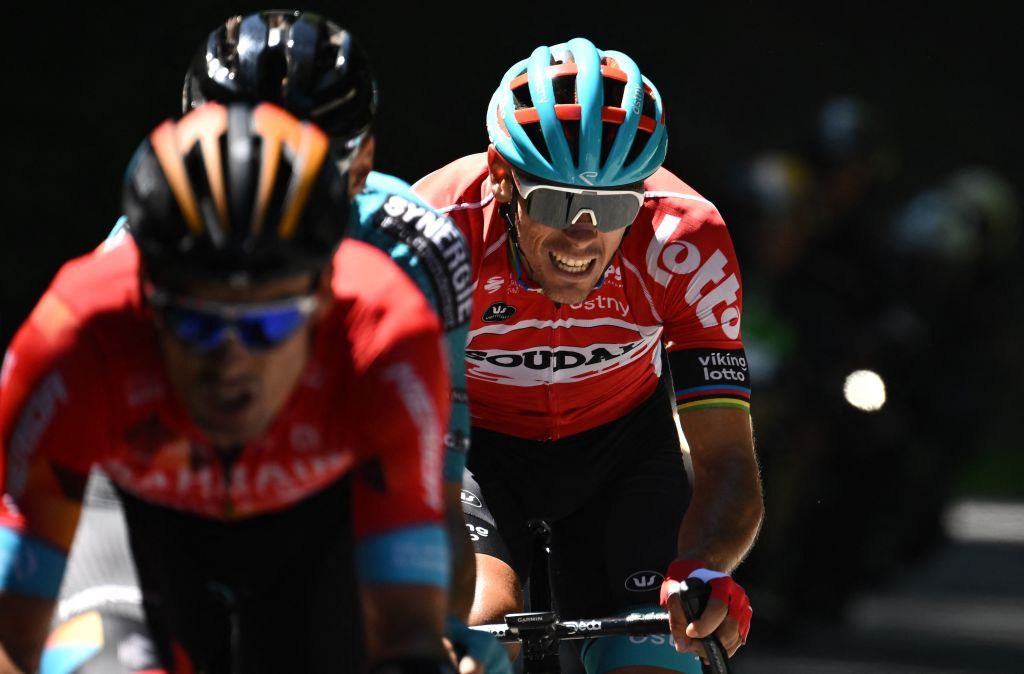 Lotto Soudal teams Belgian rider Philippe Gilbert cycles in a breakaway during the 10th stage of the 109th edition of the Tour de France cycling race 1481 km between Morzine and Megeve in the French Alps on July 12 2022 Photo by Marco BERTORELLO AFP Photo by MARCO BERTORELLOAFP via Getty Images