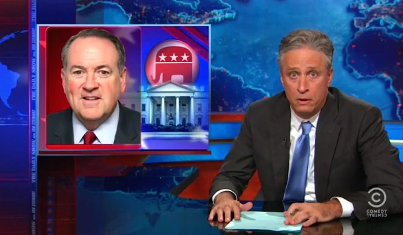 Jon Stewart gives Mike Huckabee the silent treatment