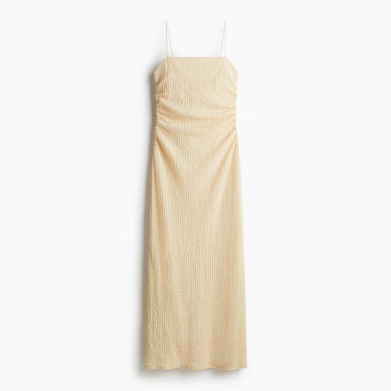 butter yellow fitted midi dress