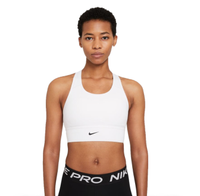 Nike Dri-Fit Swoosh Medium Support Longline Sports Bra - £34.95 | Sportsshoes.comSimilarly, the Nike Dri-FIT swoosh sports bra is great for strength training, offering a slightly longer coverage option and a racerback design, too. Do note: opt for higher support (like the bra below) if you'll be doing high-intensity exercise.