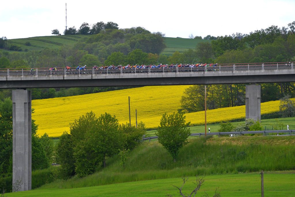 GERA GERMANY MAY 26 The peloton during the 34th Internationale LOTTO Thringen Ladies Tour 2021 Stage 2 a 1251km stage from Gera to Gera Landscape ltlt2021 lottothueringenladiestour womencycling on May 26 2021 in Gera Germany Photo by Luc ClaessenGetty Images