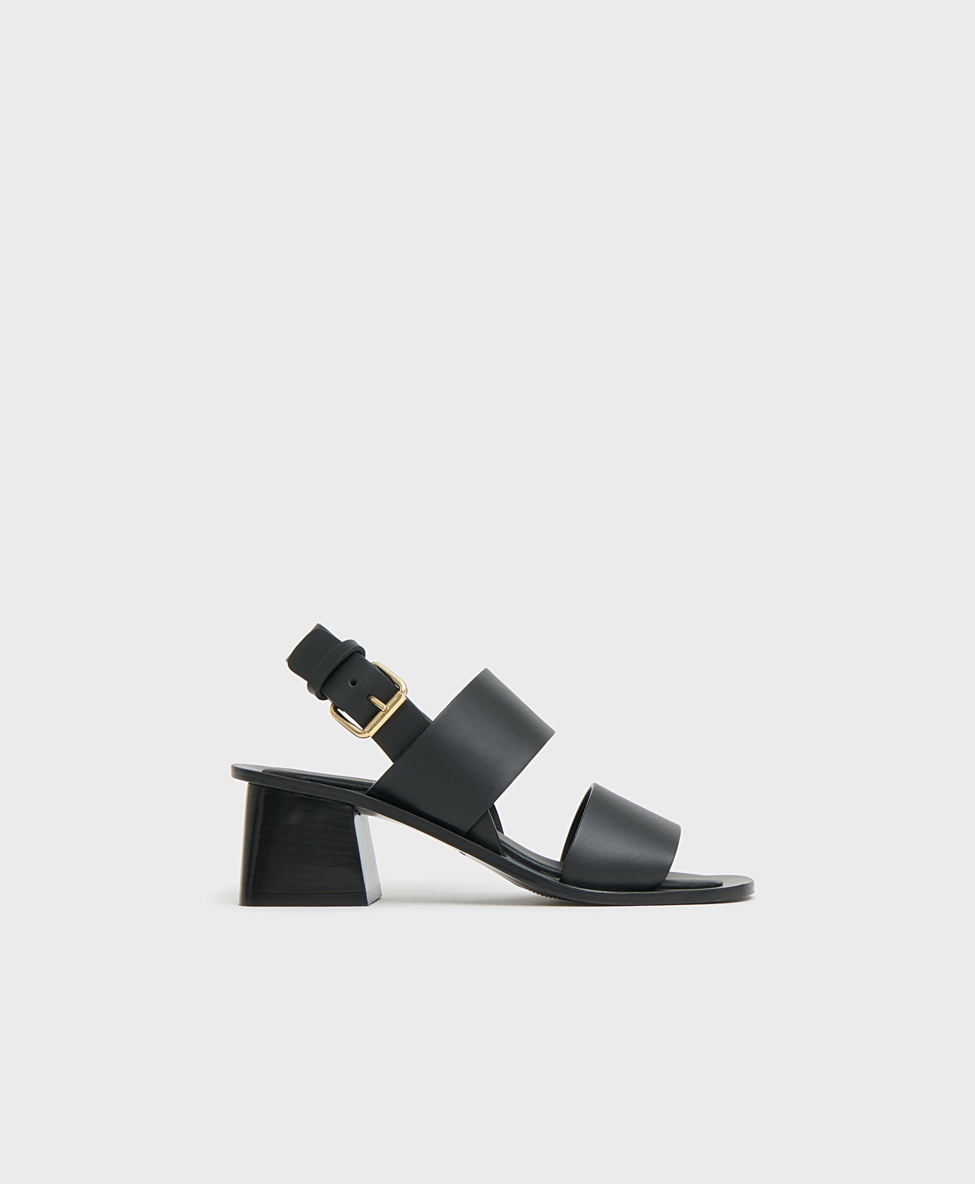 Double Strap Heeled Sandal - Black