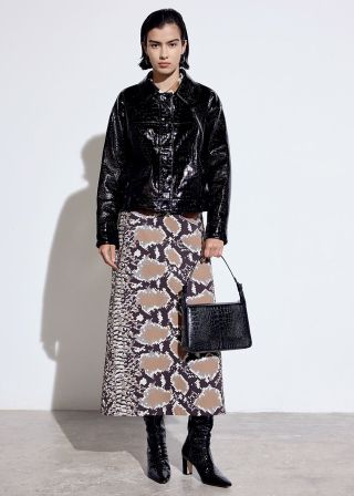 Snake Print Midi Skirt