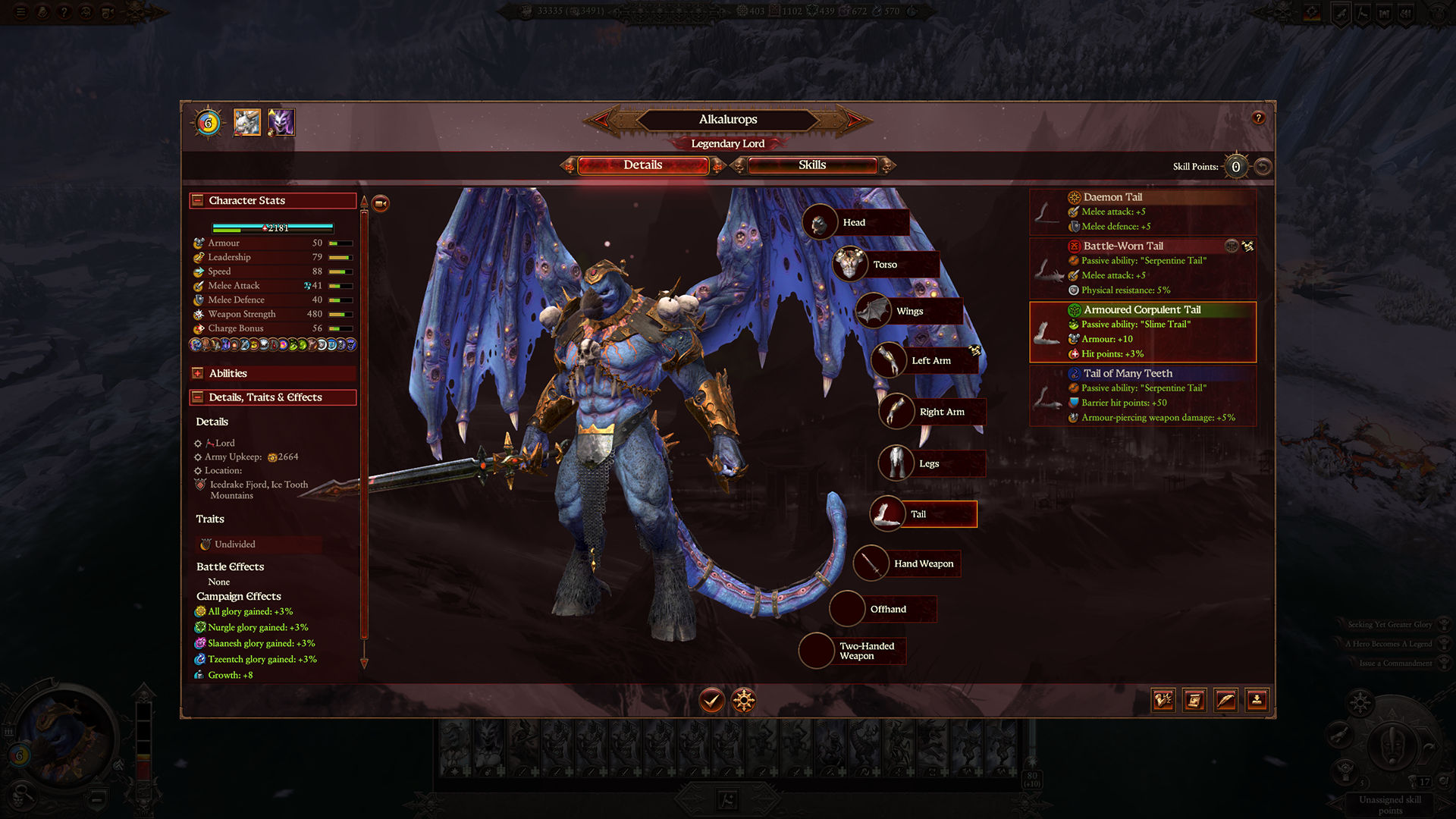 The Total War: Warhammer 3 character customization screen