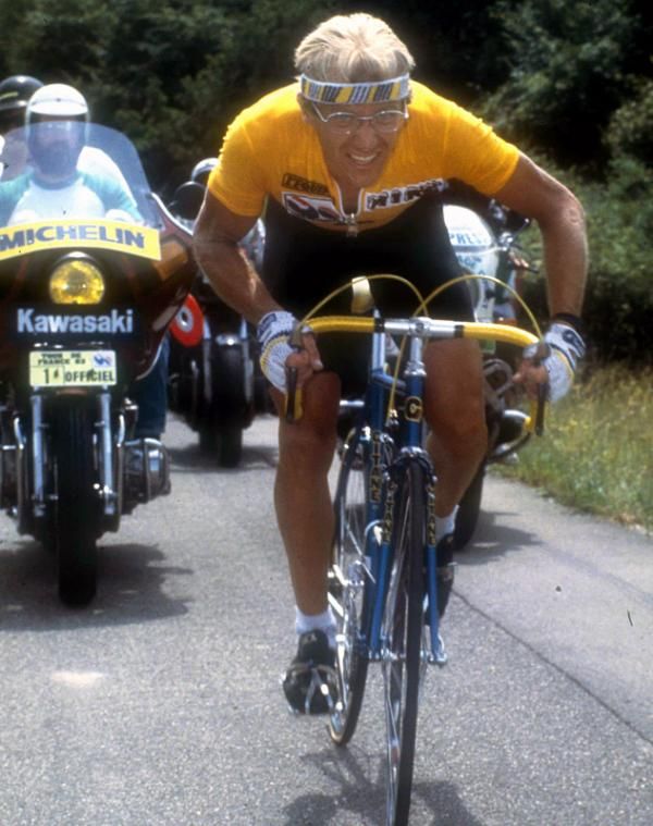 Laurent Fignon in yellow and on the attack at the Tour de France.