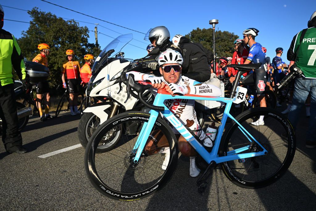 AUBAIS FRANCE FEBRUARY 02 Greg Van Avermaet of Belgium and AG2R Citroen Team waits after the neutralization of the stage due to a massive crash during the 53rd Etoile de Besseges Tour Du Gard 2023 Stage 2 a 16963km stage from Bagard to Aubais EDB2021 on February 02 2023 in Aubais France Photo by Luc ClaessenGetty Images