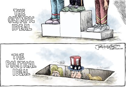 Political cartoon U.S. Olympic political ideal corruption