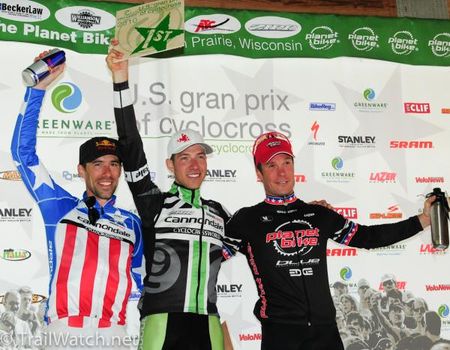 Elite Men's Podium (L to R) Tim Johnson 2nd (Cannondale/Cyclocrossworld), Jeremy Powers (Cannondale/ Cyclocrossworld.com) 1st, Jonathan Page (Planet Bike) 3rd