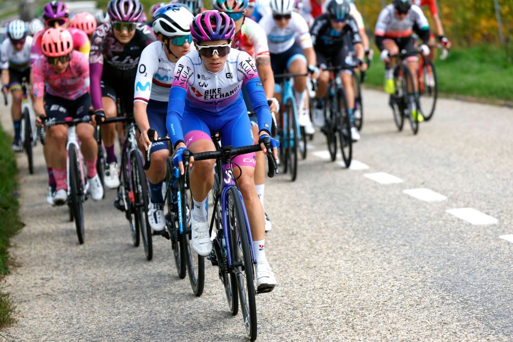 Riders on the course of stage 3 of Tour de Romandie Feminin on 9th October 2022