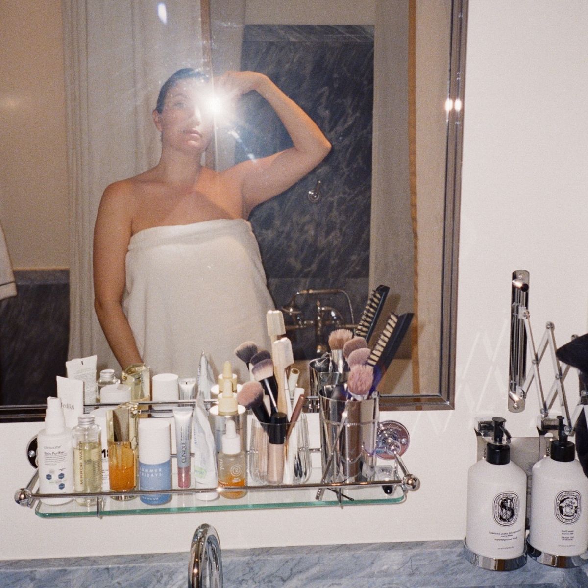 Emma Hoareau in her bathroom, where she keeps her Suri toothbrush