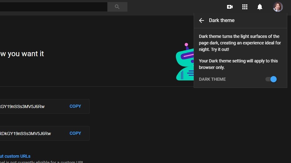 Mode gelap YouTube untuk desktop