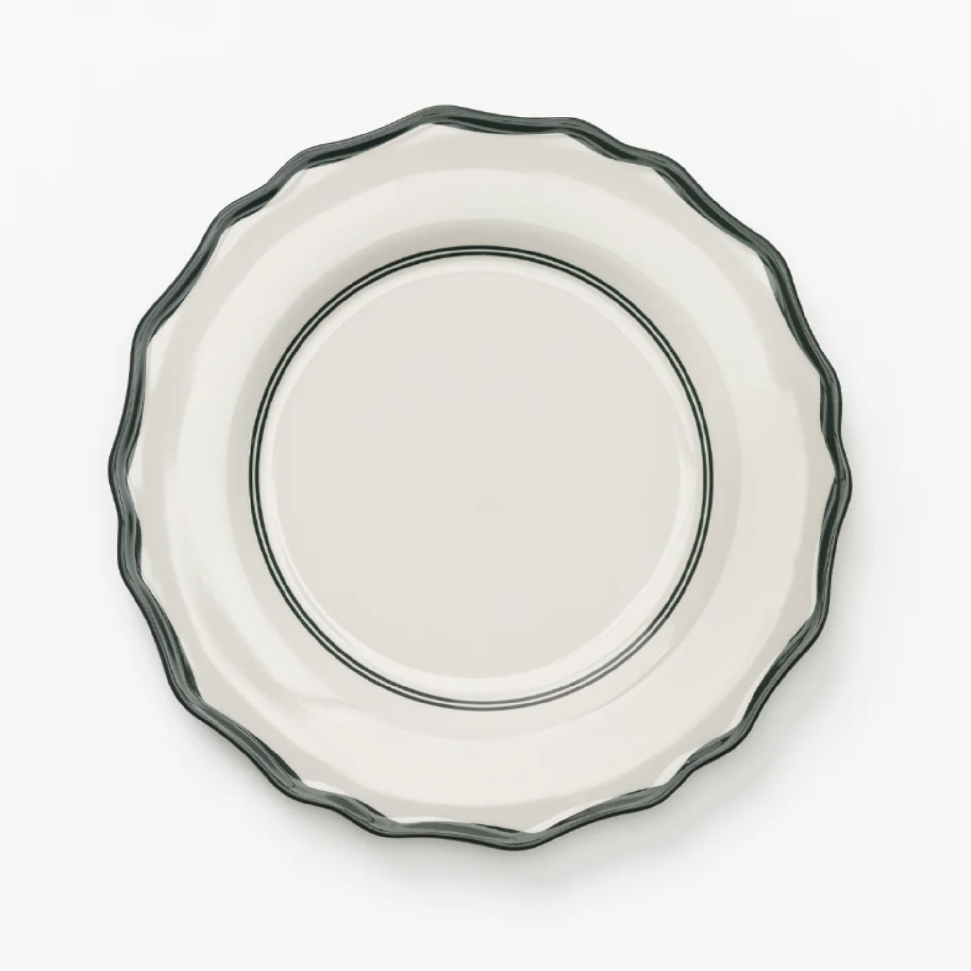 melamine white plate with dark green edging