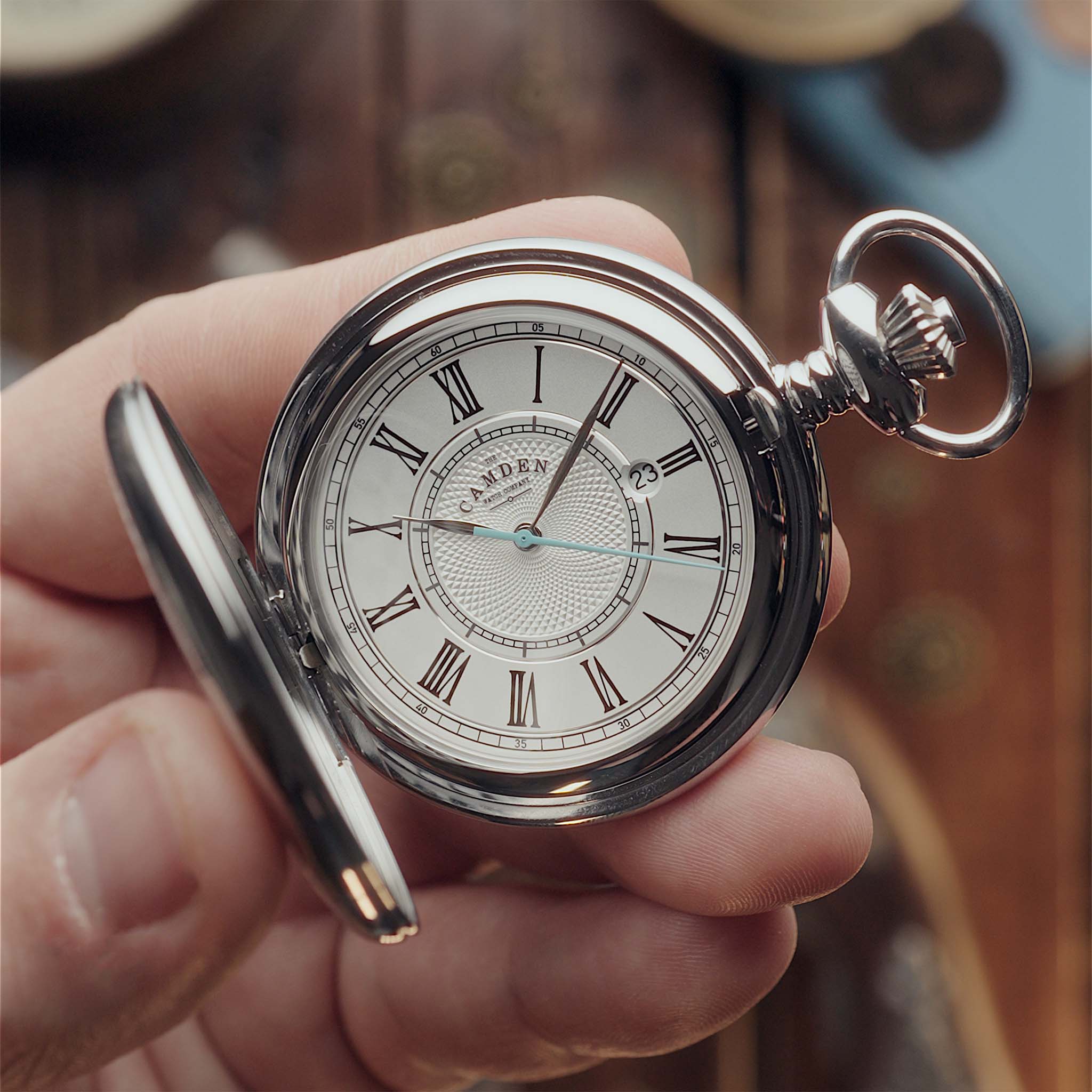 The Camden watch pocket watch from different angles 
