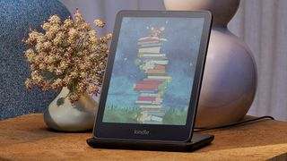 Amazon Kindle Colorsoft on a charging stand