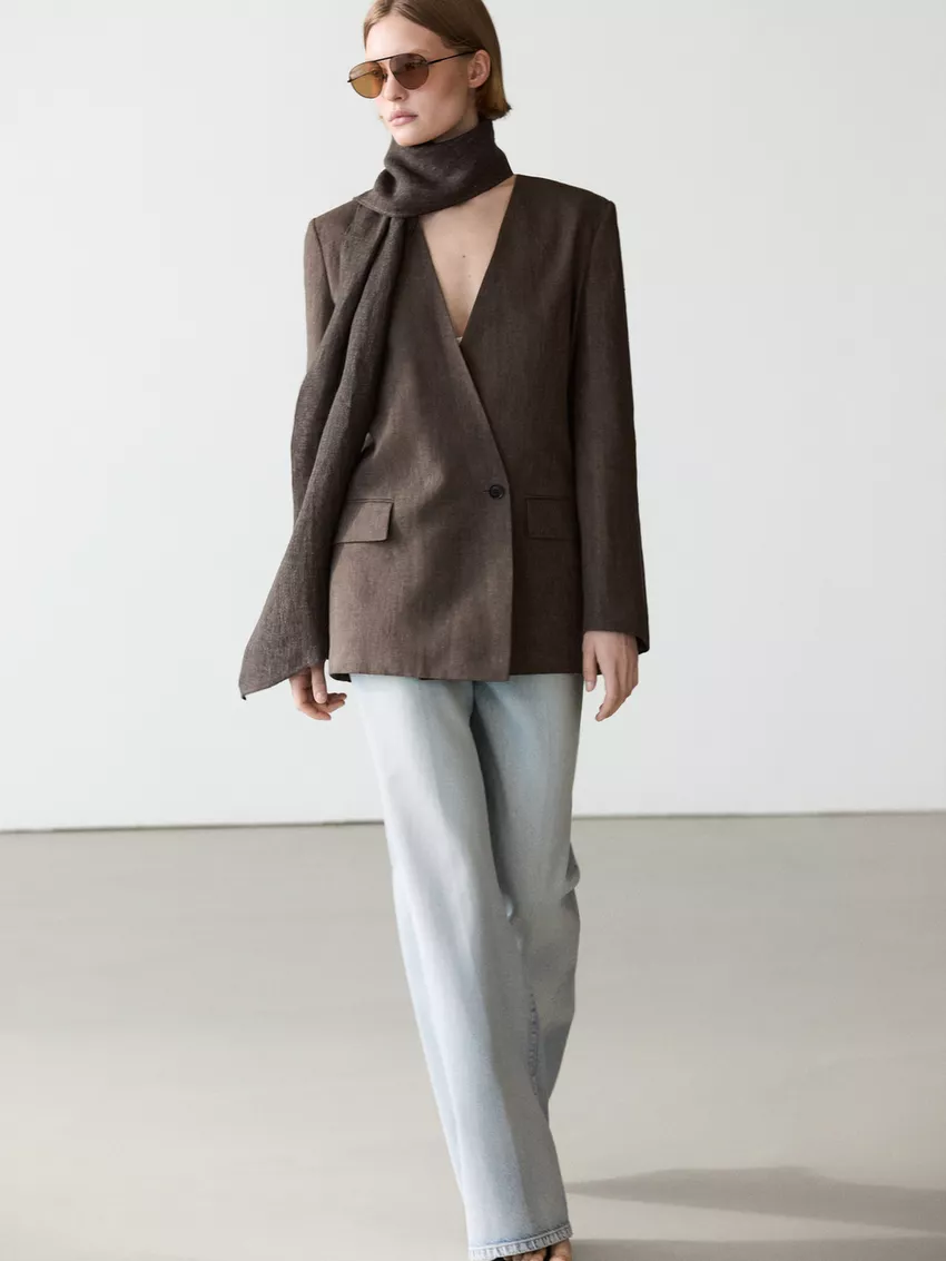 Massimo Dutti, 100% Linen Melange Scarf Blazer