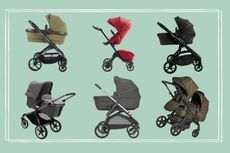 A collage of some of the newborn prams featured in our guide to the best pram to buy for a newborn baby