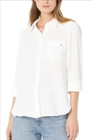 Tommy Hilfiger Button-Down Shirts for Women, Casual Tops, Ivory, M