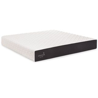 The Cocoon by Sealy Chill Mattress with a black base and white phase change material cover to dissipate excess heat for cooler sleeper