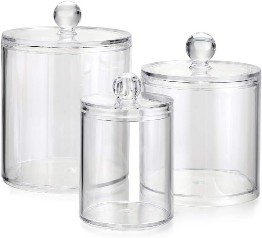 Set of 3 assorted clear storage jars with lids
